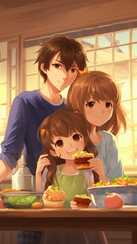 Happy Anime Family in the Kitchen Food (52)