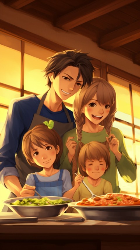 Happy Anime Family in the Kitchen Food (67)