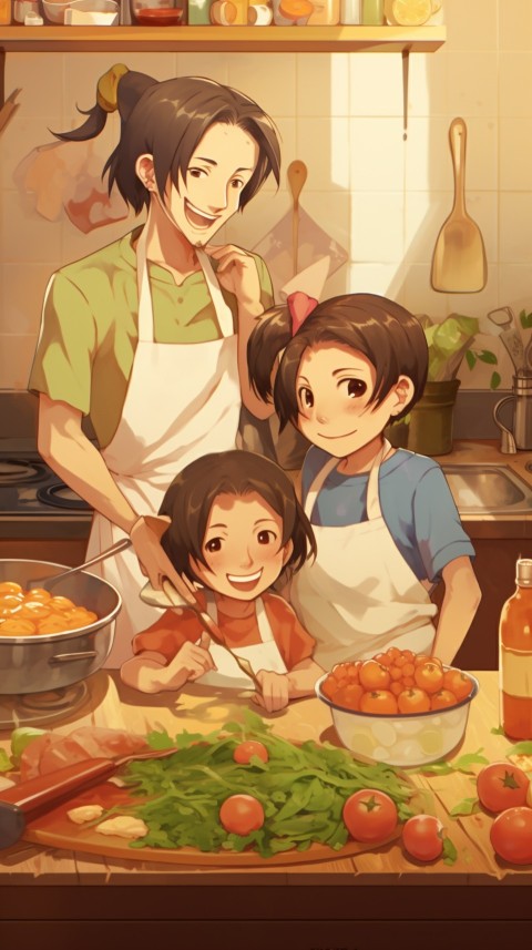 Happy Anime Family in the Kitchen Food (72)
