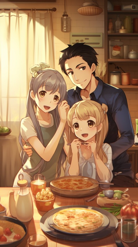 Happy Anime Family in the Kitchen Food (96)
