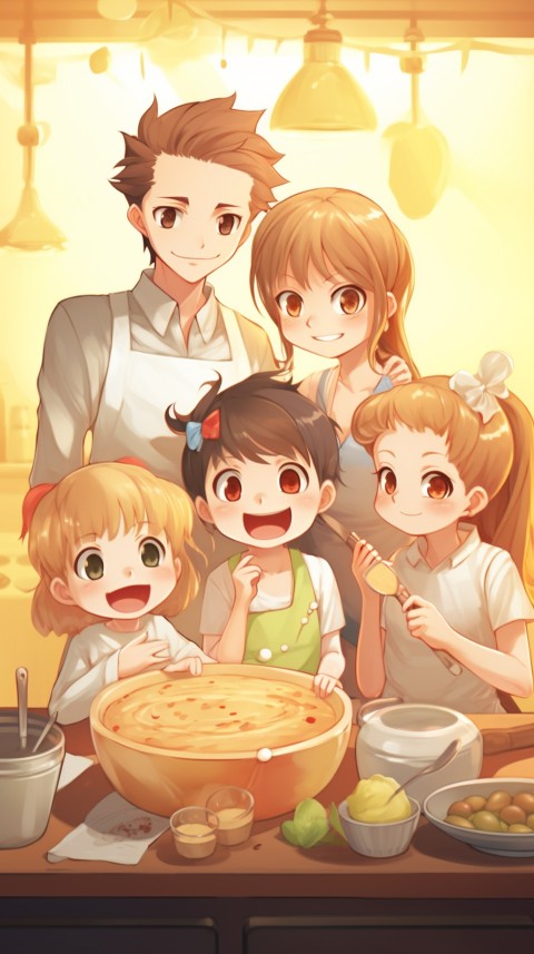 Happy Anime Family in the Kitchen Food (105)