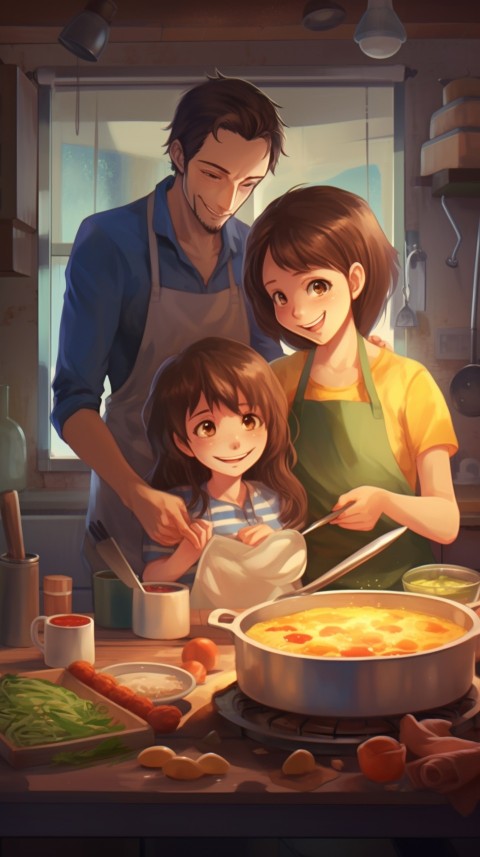 Happy Anime Family in the Kitchen Food (148)