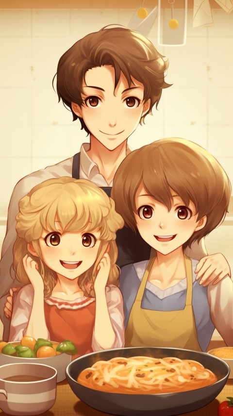 Happy Anime Family in the Kitchen Food (142)