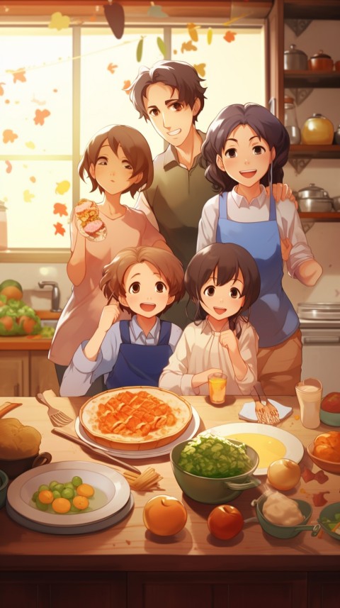 Happy Anime Family in the Kitchen Food (106)