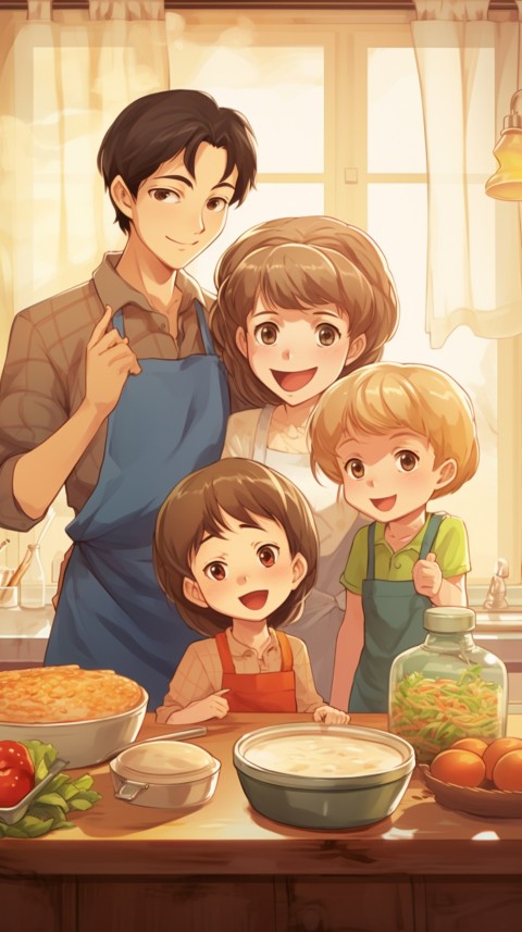 Happy Anime Family in the Kitchen Food (129)
