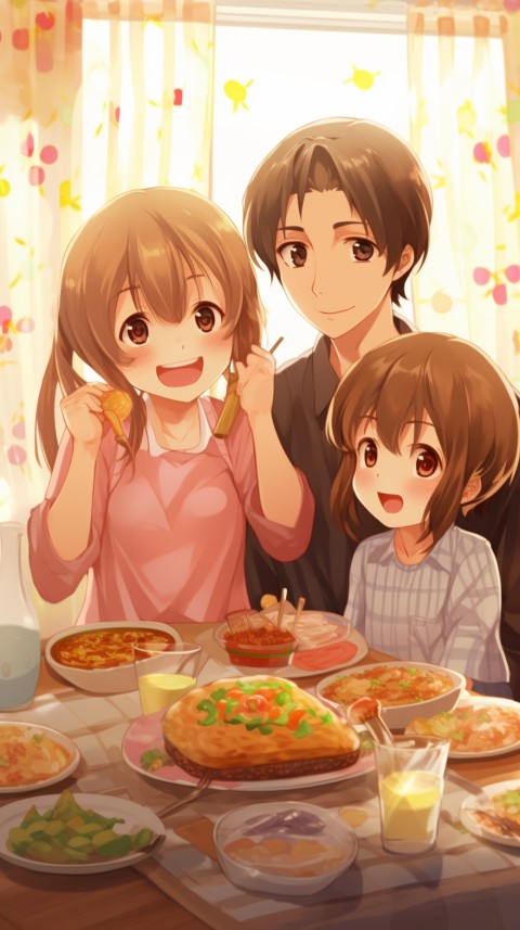 Happy Anime Family in the Kitchen Food (140)