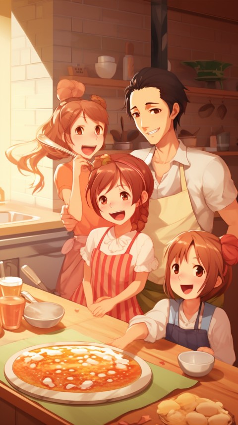 Happy Anime Family in the Kitchen Food (128)