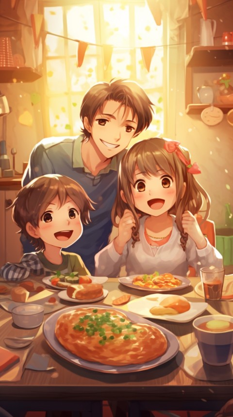 Happy Anime Family in the Kitchen Food (145)