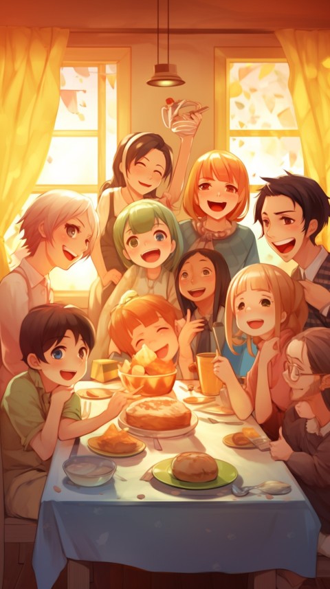 Happy Anime Family in the Kitchen Food (131)