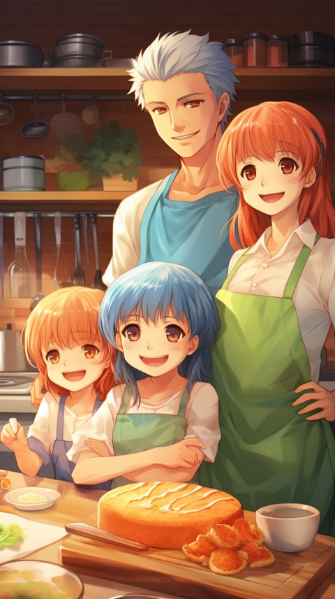 Happy Anime Family in the Kitchen Food (134)