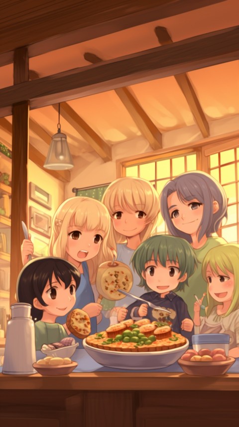 Happy Anime Family in the Kitchen Food (118)