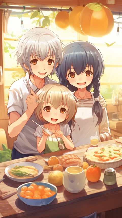 Happy Anime Family in the Kitchen Food (136)