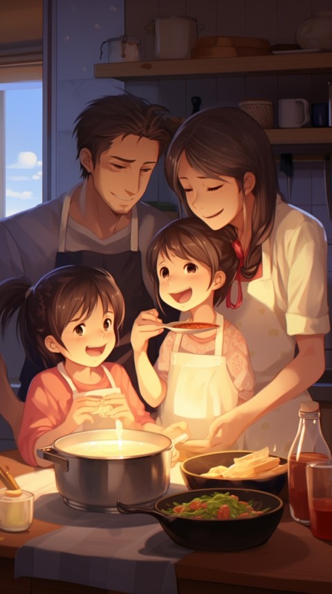 Happy Anime Family in the Kitchen Food (168)