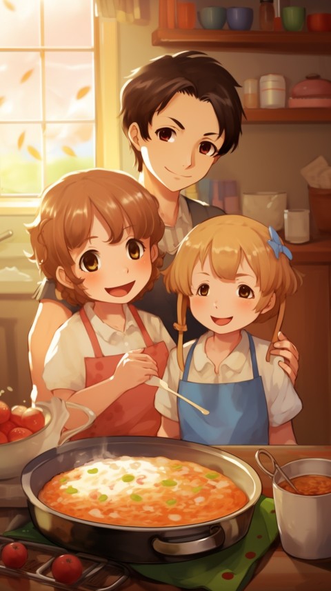 Happy Anime Family in the Kitchen Food (177)