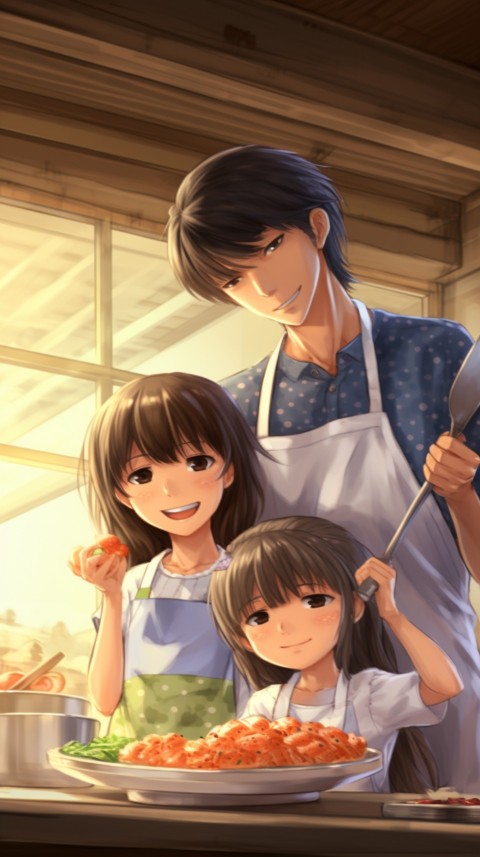 Happy Anime Family in the Kitchen Food (156)