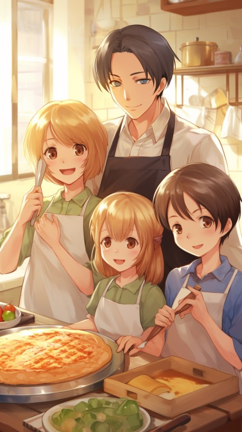 Happy Anime Family in the Kitchen Food (173)