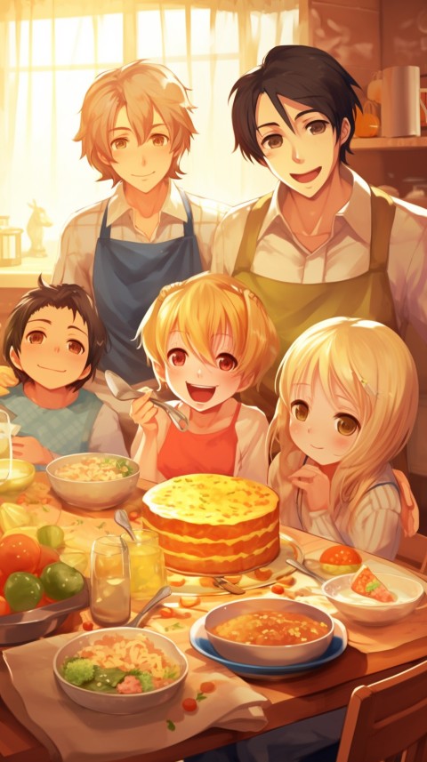 Happy Anime Family in the Kitchen Food (200)