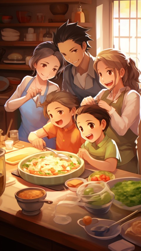 Happy Anime Family in the Kitchen Food (164)