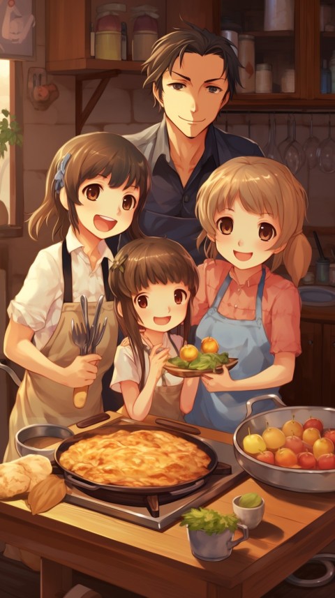 Happy Anime Family in the Kitchen Food (192)