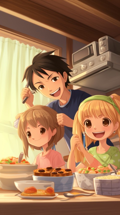 Happy Anime Family in the Kitchen Food (153)