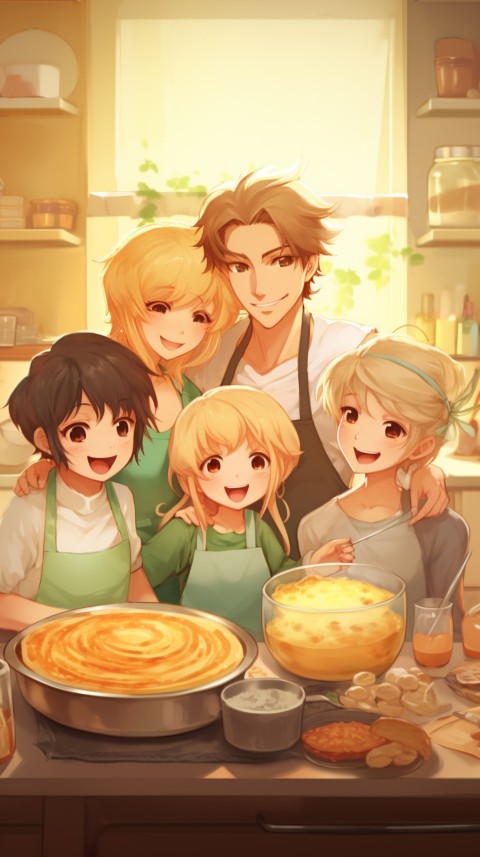 Happy Anime Family in the Kitchen Food (182)