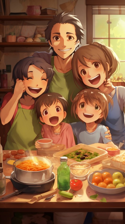 Happy Anime Family in the Kitchen Food (154)