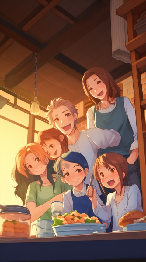 Happy Anime Family in the Kitchen Food (162)