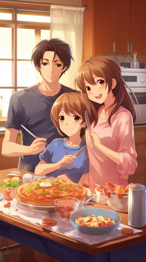 Happy Anime Family in the Kitchen Food (165)