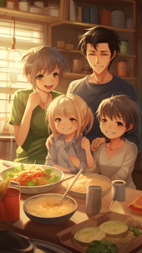Happy Anime Family in the Kitchen Food (151)