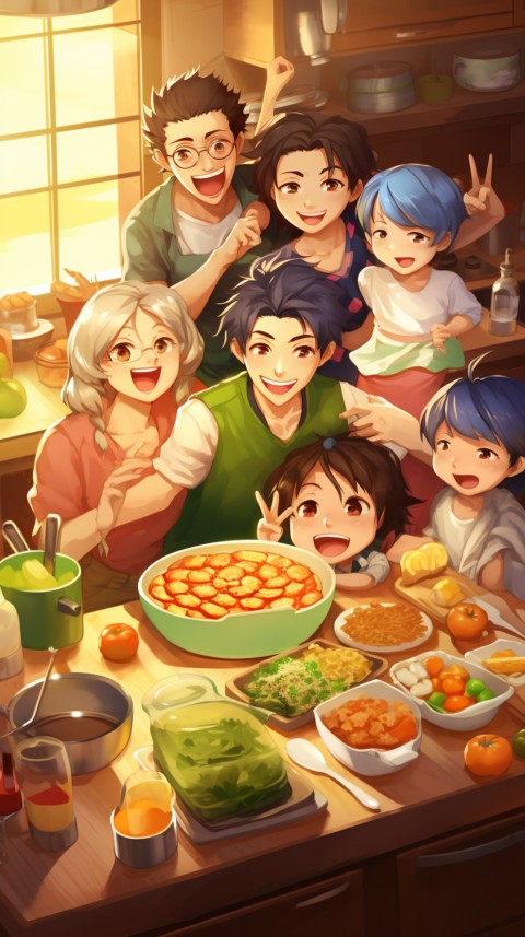 Happy Anime Family in the Kitchen Food (159)