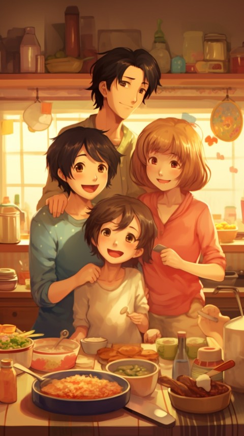 Happy Anime Family in the Kitchen Food (235)