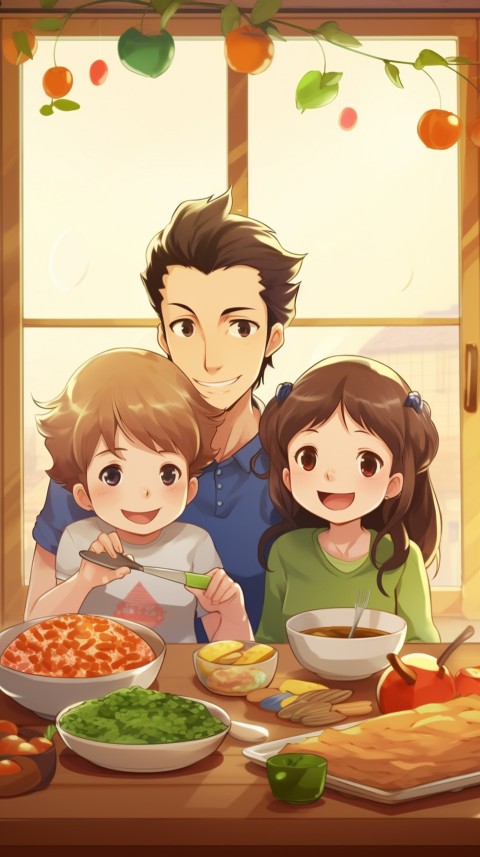 Happy Anime Family in the Kitchen Food (217)