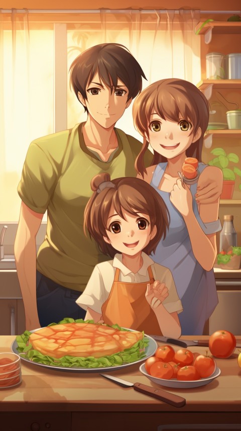 Happy Anime Family in the Kitchen Food (236)