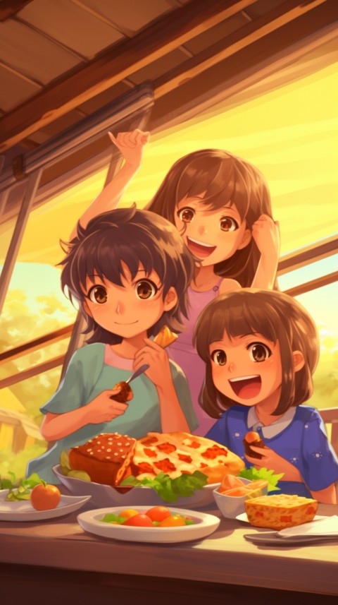 Happy Anime Family in the Kitchen Food (241)