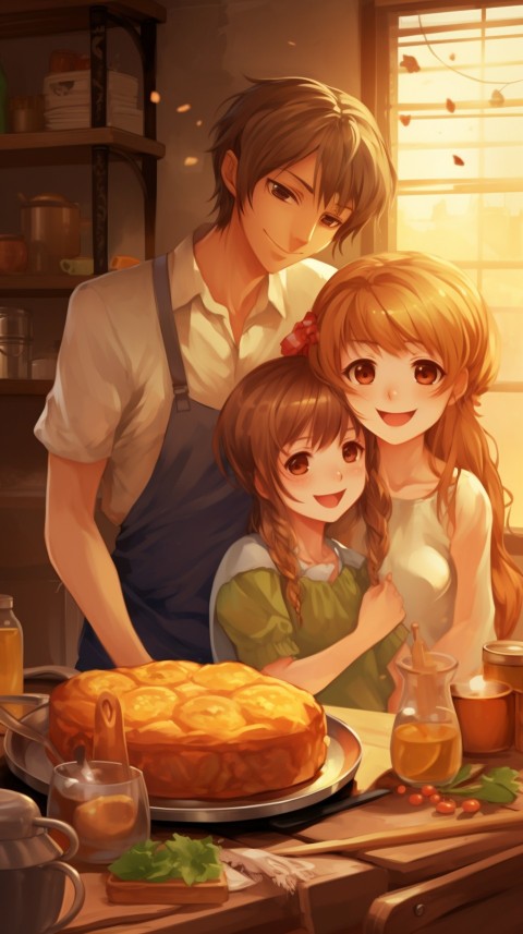 Happy Anime Family in the Kitchen Food (219)