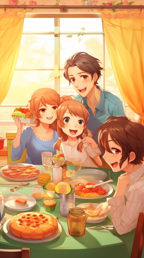 Happy Anime Family in the Kitchen Food (223)