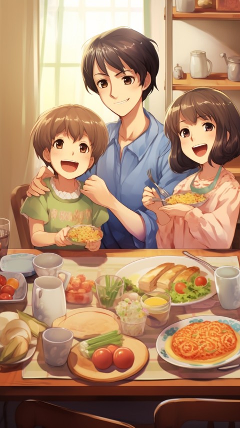 Happy Anime Family in the Kitchen Food (243)
