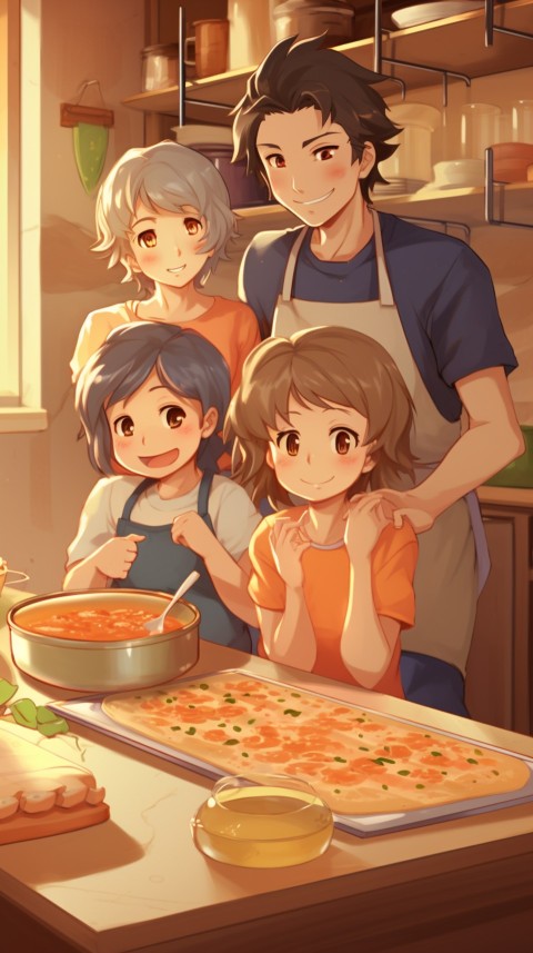 Happy Anime Family in the Kitchen Food (218)