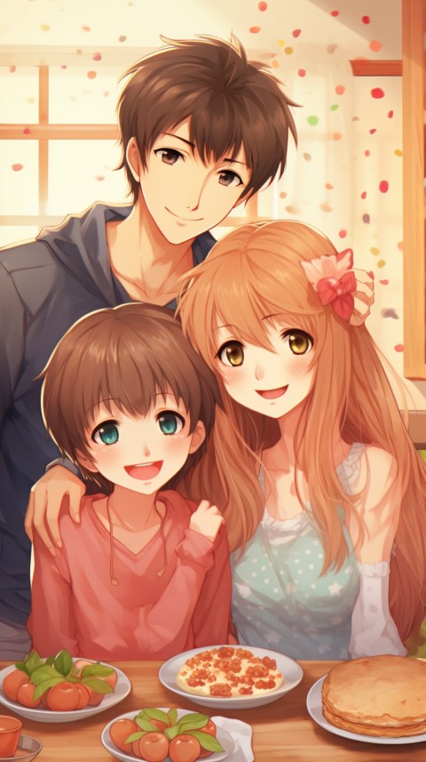 Happy Anime Family in the Kitchen Food (221)