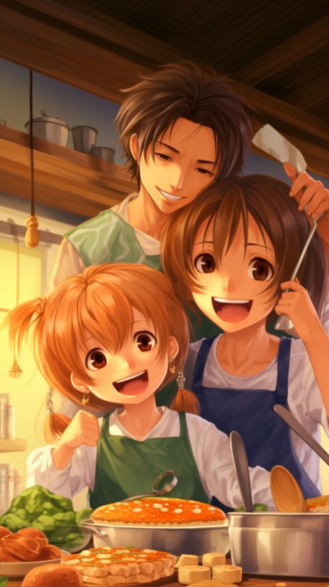 Happy Anime Family in the Kitchen Food (209)