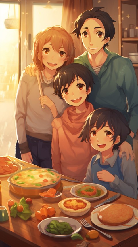 Happy Anime Family in the Kitchen Food (248)