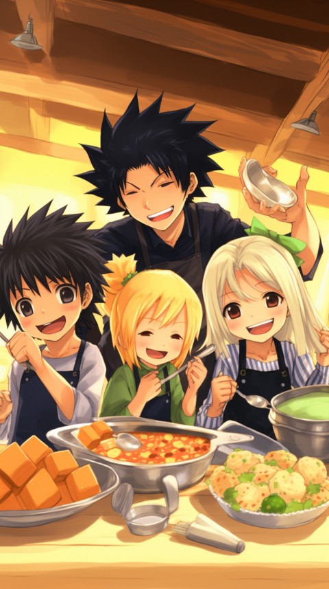Happy Anime Family in the Kitchen Food (233)