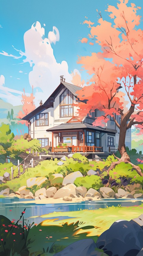 Anime Village House Nature Landscape Aesthetic (110)