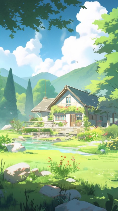 Anime Village House Nature Landscape Aesthetic (575)