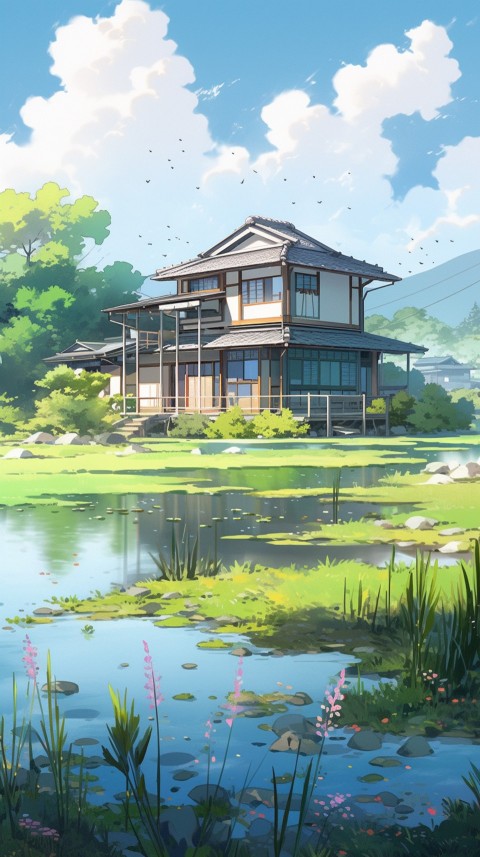 Anime Village House Nature Landscape Aesthetic (621)