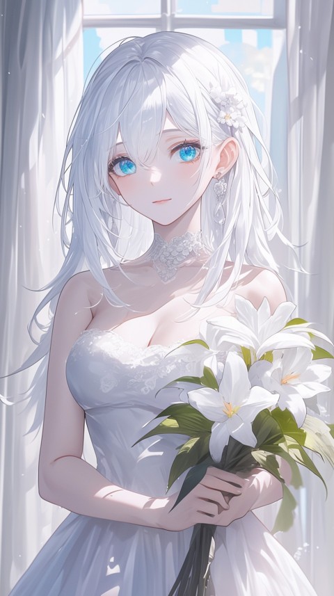 Cute Anime Bride Holding Flower Bouquet Aesthetic (9)