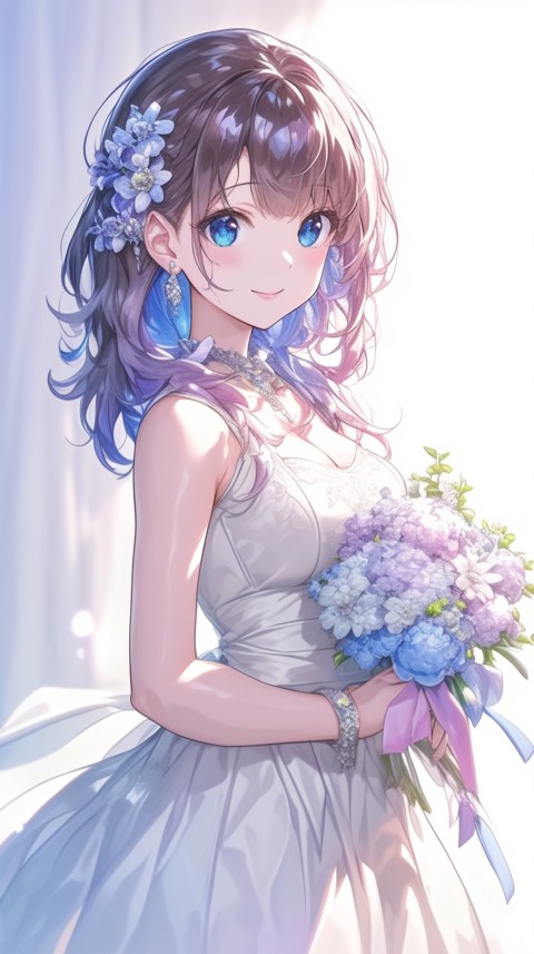 Cute Anime Bride Holding Flower Bouquet Aesthetic (40)