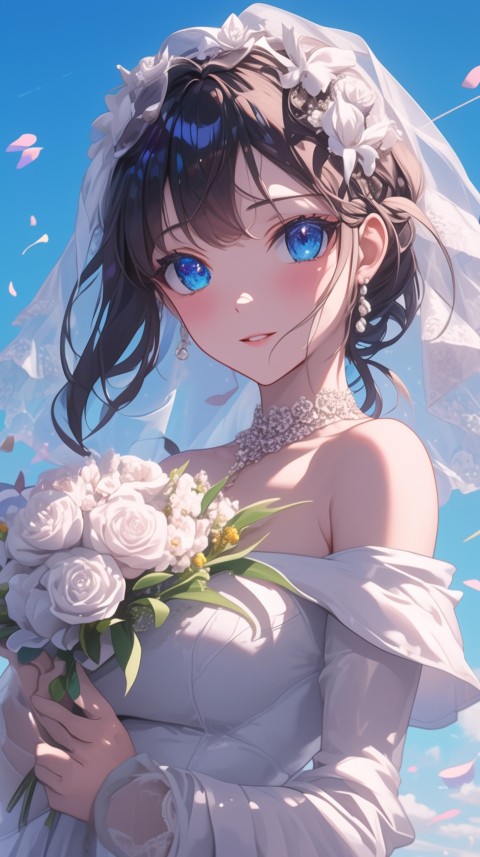 Cute Anime Bride Holding Flower Bouquet Aesthetic (3)