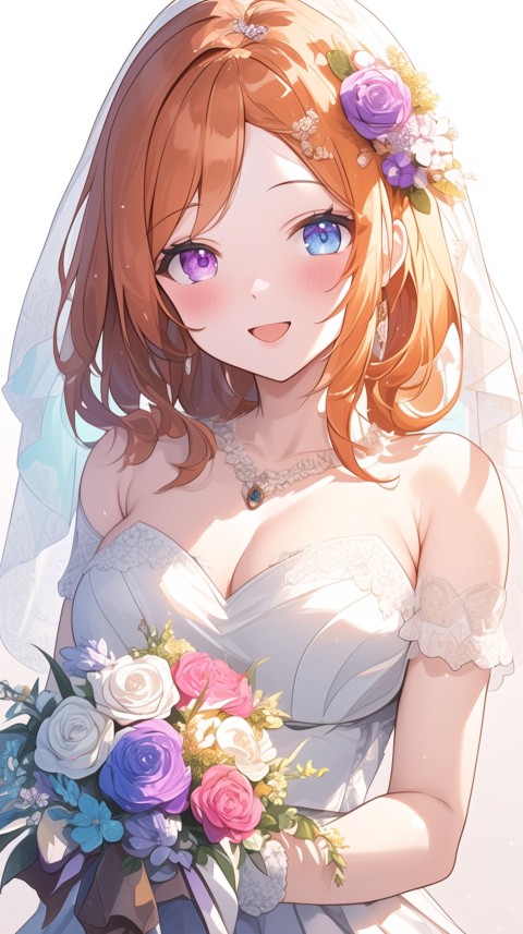 Cute Anime Bride Holding Flower Bouquet Aesthetic (30)