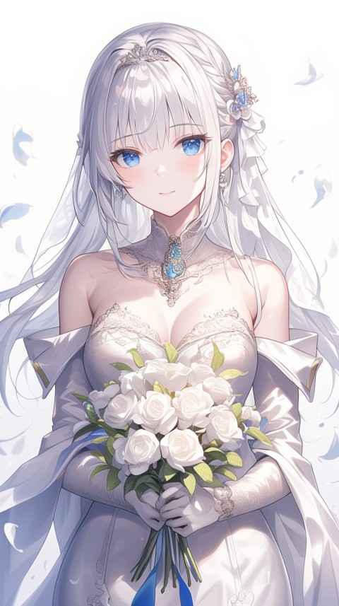 Cute Anime Bride Holding Flower Bouquet Aesthetic (43)